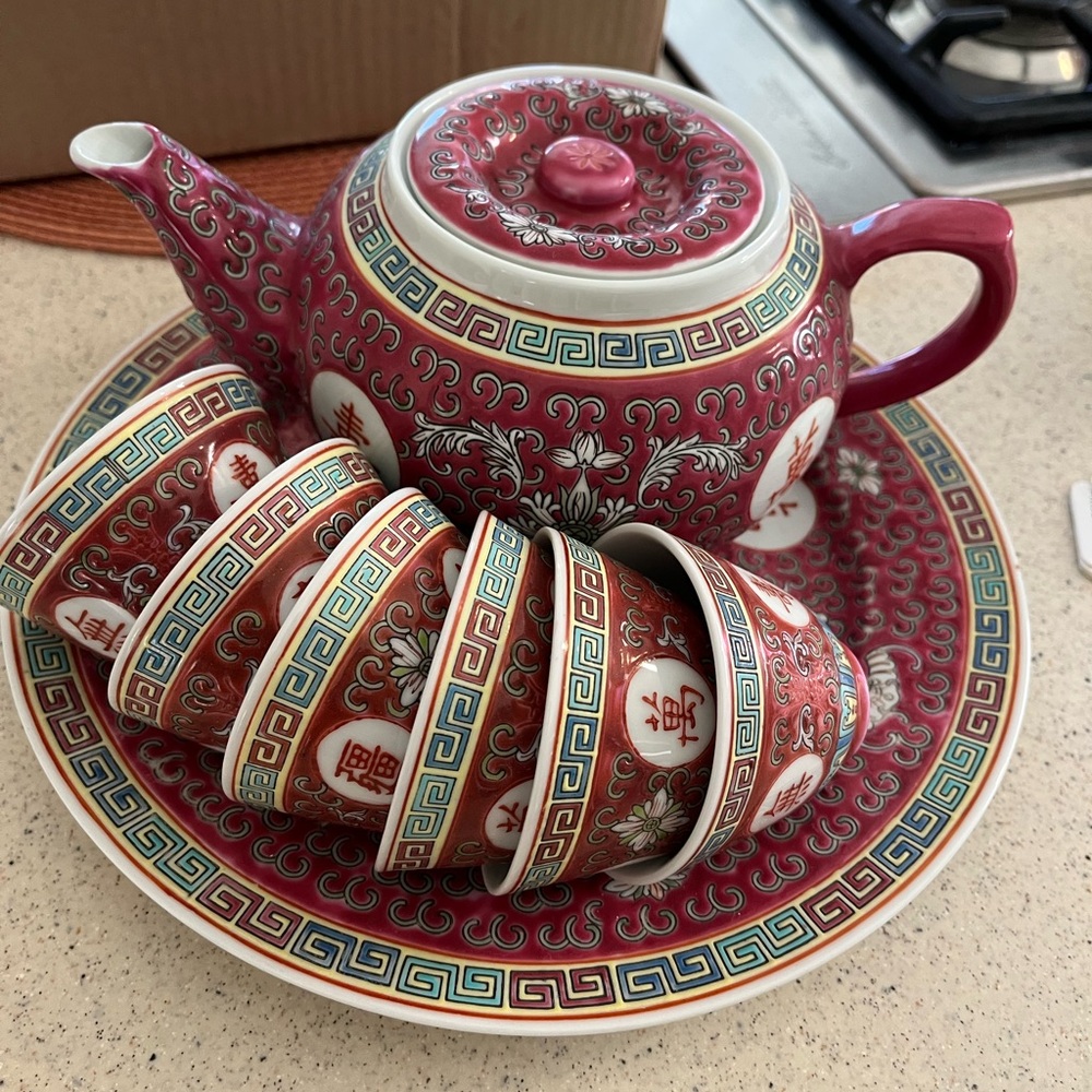 Chinese Porcelain Pink Tea Set Vintage